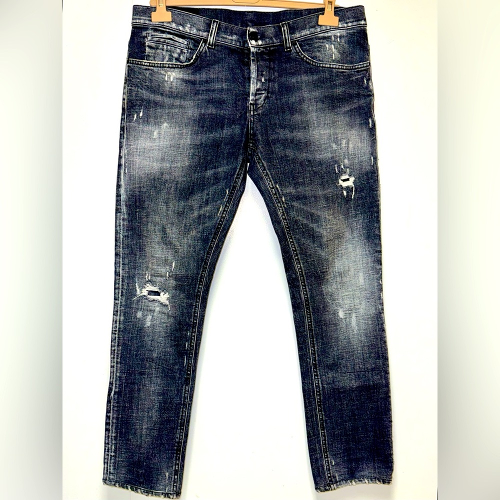 DONDUP “GEORGE” DARK EASY WASH SKINNY FIT JEANS IN GRAY DENIM